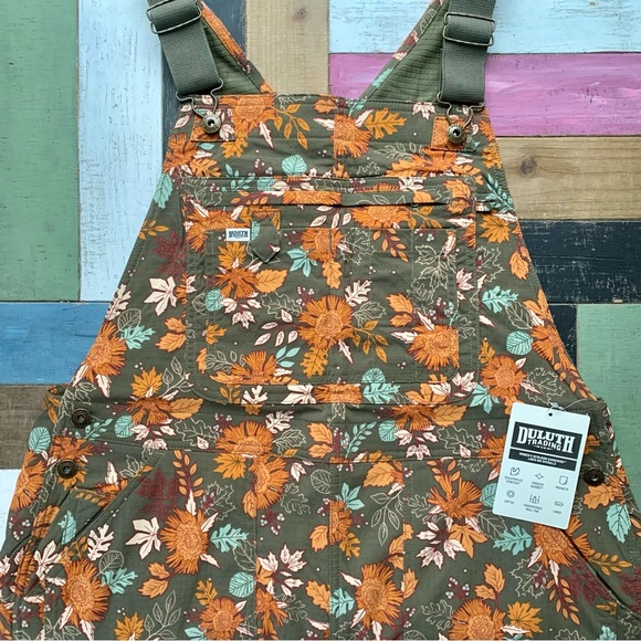 NWT Duluth Large x29”L Heirloom Gardening Lined Bib Overalls Loden Autumn Leaves - Picture 2 of 10